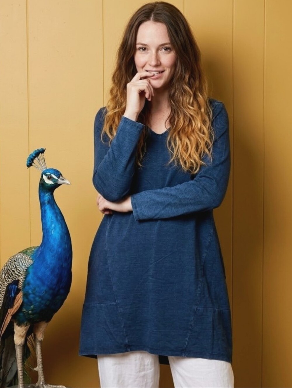 J. Jill Tunic Large Denim Blue Flowy Boxy Oversized Cozycore Knee Length